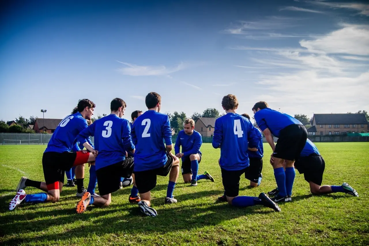 A football team coming together before a match